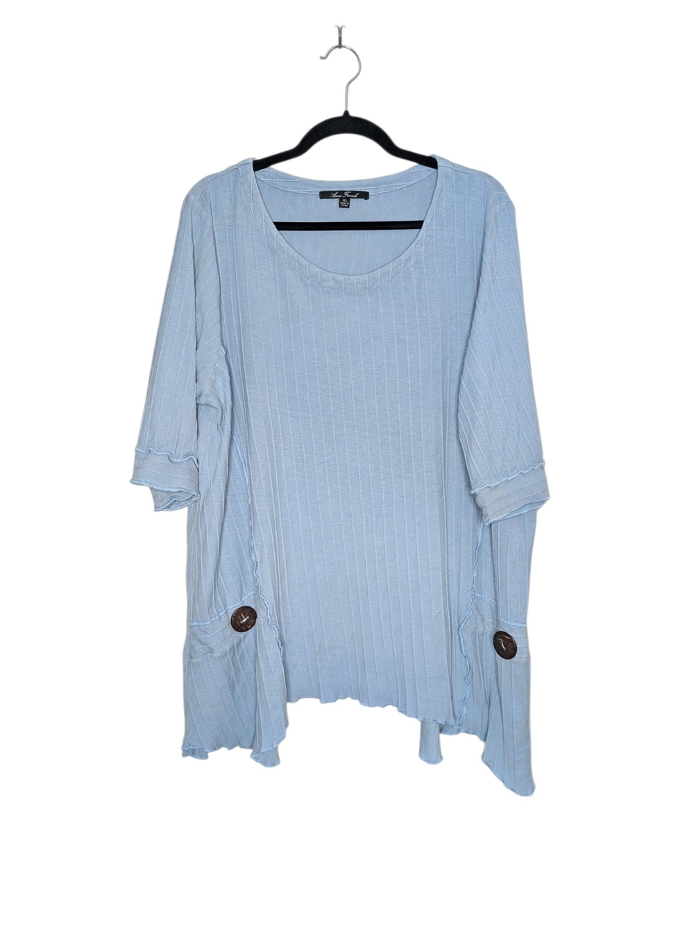 Anne French Light Blue Ribbed Scoop-Neck Tunic with Pocket Buttons XL